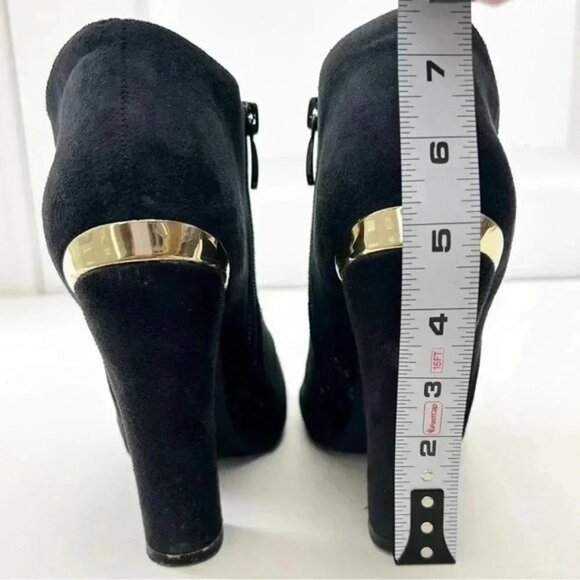 Attitude Jay Manuel Faux Suede Chunky Heel Ankle Boots Black Gold Accent Size 8 - Picture 8 of 16